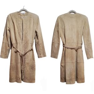 Nancy Bolen City Girl Tan Suede Duster Trench Coat Size L Neutral